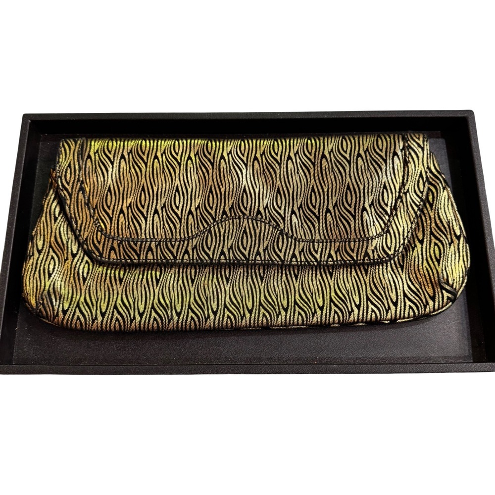 The Find‎ Metallic Wave Magnetic Zip Large Lined Clutch Evening Bag Gold Black